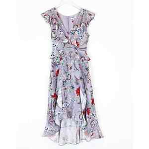 Parker Violet Garden Floral Print Asymmetrical Ruffle Sleeveless Summer Dress XS