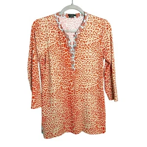 J. McLaughlin Tunic Top Catalina Cloth Leopard Print Orange Size Small - Picture 1 of 5