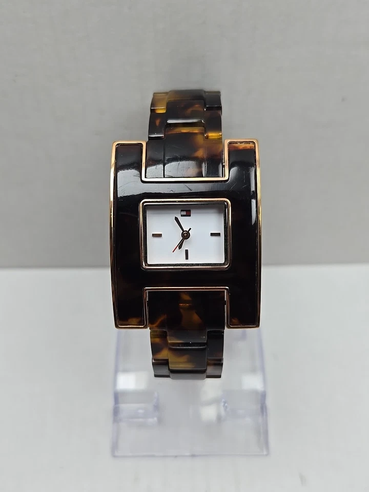 Reloj pulsera Tommy Hilfiger para mujer con caparazón de tortuga oro rosa Y2K batería nueva Foto 1 de 4