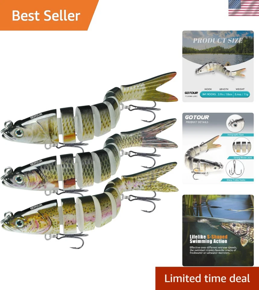 Gotour Bass Fishing Lures Slow Sinking Swimming Lifelike Multi Jointed Swimbait