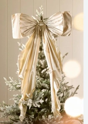 Anthropologie Satin Bow Tree Topper Christmas Ivory New - Image 1 of 4