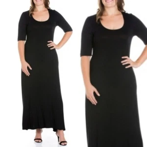 24seven Comfort Apparel Plus Size Elbow Length Sleeve Maxi Dress Black 2X - Picture 1 of 1
