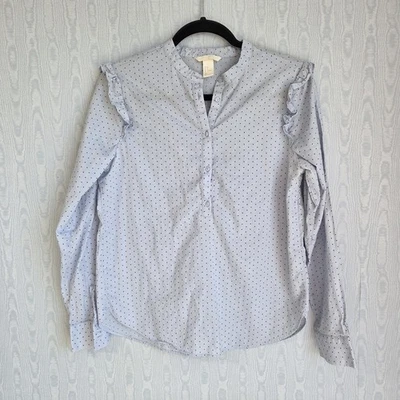 H&M Mujer 8 Camisa Top Blusa Volantes Azul Lunares Algodón Casa Pradera Boho Foto 1 de 4