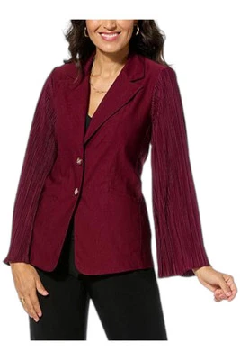 Blazer ejecutivo elástico Antthony plisado para mujer manga campana Merlot Foto 1 de 2