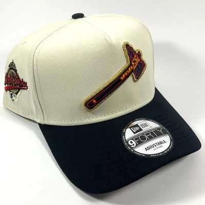 New Era Atlanta Braves Exclusive TOMAHAWK Cream 9FORTY A-Frame Snapback Hat Cap - Image 1 of 4
