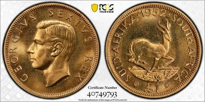 Sudáfrica, 1952 Jorge VI £1, libra de oro. PCGS PR 65. 12.000 Vintage. Foto 1 de 4