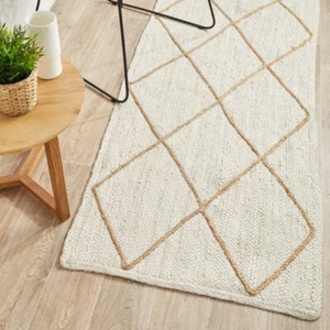 Elanora Diamond Design Jute Ivory Modern Rug Runner - 2 Sizes **FREE DELIVERY* - Bild 1 von 18