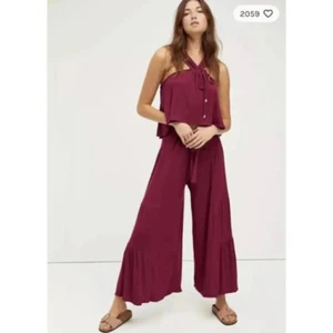 Neu mit Etikett Free People Porter Set Pflaume hoher Bund weites Bein ausgestellt 2-teilig Gr. Small - Bild 1 von 14