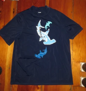 Lands' End Swim Shirt Rash Guard Blue flip spangle hammerhead Shark  XL - Picture 1 of 2