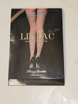 Honey Birdette Linda C Blue Bell Striped Luxury Thigh High Stay Ups size M new Foto 1 de 3