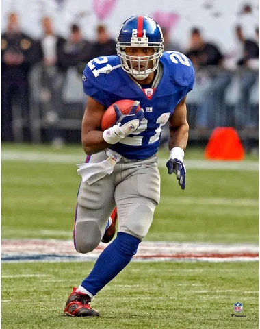 Tiki Barber New York Giants Unsigned Blue Jersey Running Photo Cover