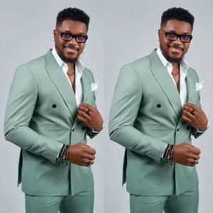 Tuta uomo verde pizzo risvolto doppiopetto formale business smoking blazer 2 pezzi - Foto 1 di 19