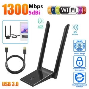 1300Mbps Long Range USB 3.0 WiFi Adapter Antenna Dual Band 5GHz Wireless Dongle - Picture 1 of 8