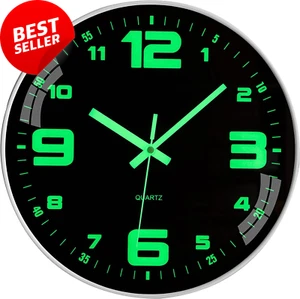 12 Inch Luminous Wall Clock Night Light Silent Non-Ticking Glow in Dark Decor - Picture 1 of 12