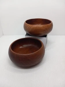 2 Vintage Small Wooden Salad Soup Decorative Wodden Bowls - Picture 1 of 9