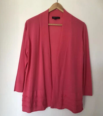 Maggie T, hot pink long sleeve ruffle hem knit open cardigan, size M - image 1 of 4