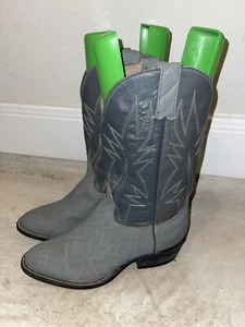 Justins MEN'S CUSTOM VINTAGE GRAY HIDE & LEATHER COWBOY BOOTS Sz 9.5 Lovely! - Picture 1 of 11