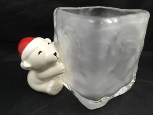 Christmas Polar Bear Candle Holder Glass Potpourri Cup Holiday Decor - Picture 1 of 9