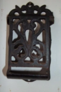 Vintage Cast Iron Wall Mount Match Box Holder Striker Rusty Patina Country Farm - Picture 1 of 12