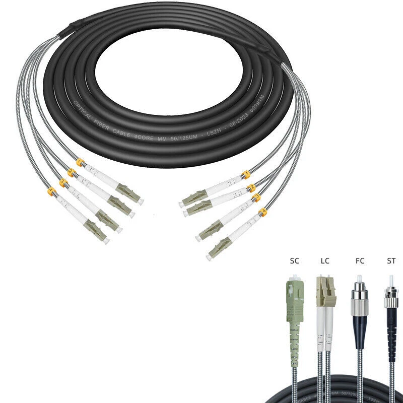1M~20M 4 Strand MM OM3 7mm Fiber Optic Outdoor Cable with FC/SC/ST/LC Connector - Image 1 of 4