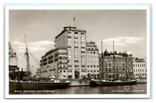 RPPC Malmö Hamnmotiv med Kolgahuset  Boat Harbour Sweeden Postcard 