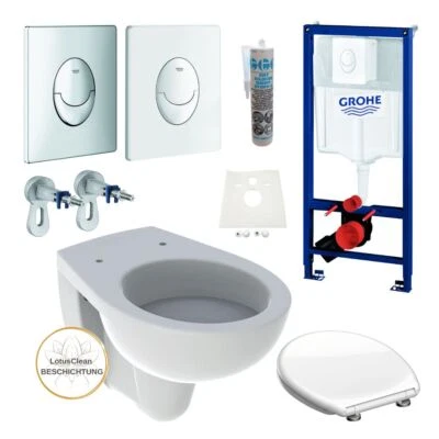 HGMBAD Grohe Spülkasten Vorwandelement WC-Set + Geberit WC +Drückerplatte, Komplett