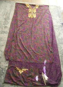 Vintage lila Blumen machen Sie Ihren eigenen Kaftan Kit Stoff Gold bestickt Hals Ärmel - Bild 1 von 8
