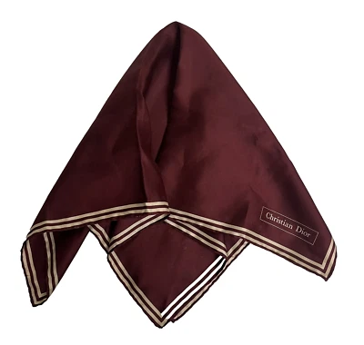 Bufanda de seda vintage Christian Dior con corbata de cuello 18,5" cuadrada borgoña con rayas tostadas Foto 1 de 4