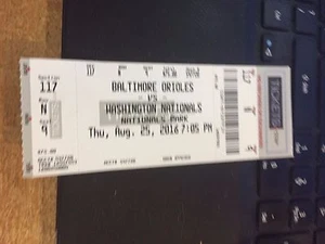 Boleto de boleto Washington Nationals vs Baltimore Orioles 2016 8/25 Max Scherzer ganador - Imagen 1 de 1