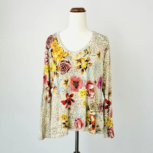 Johnny Was Swing T-Shirt Top Floral Jersey Stretch Long Sleeve Size S 10 - 12 AU - Picture 1 of 6