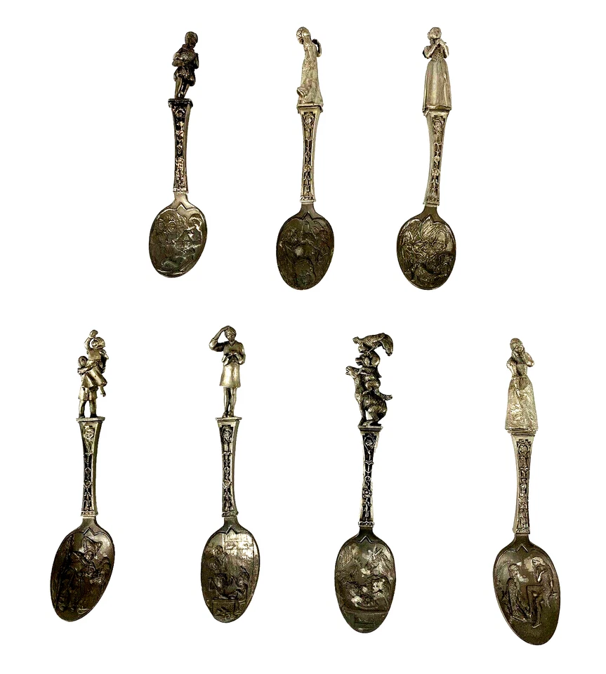 Vintage Franklin Mint Pewter Spoons Grimm’s Fairy Tales 1979 (7 Spoons) - Image 1 of 4