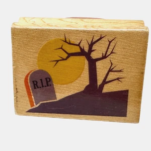 Sello de goma de árbol de lápida de Halloween cementerio espeluznante para hacer tarjetas álbumes de recortes - Imagen 1 de 12