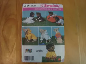 Simplicity Pattern 4325 Longia Miller Design XS Dog Clothes UNCUT - Picture 1 of 2