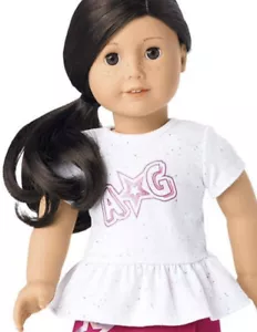 NIP American Girl White with Silk Screen Pink Glitter Star Cotton Peplum Top NEW - Picture 1 of 2