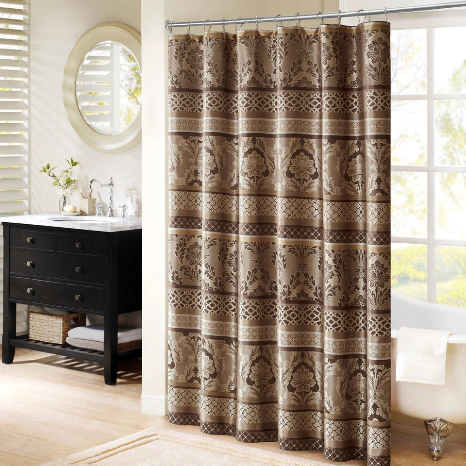 Madison Park Bellagio Jacquard Shower Curtain Taupe 72x72