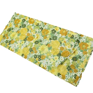 Tela Remanente Amarillo Naranja Blanco Verde Años 70 Floral Pulido Algodón - Imagen 1 de 4