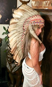 Tocado indio Little Big Horn Coiffe Indianne War gorro pluma de pavo - Imagen 1 de 5
