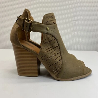 Botas cortas Qupid al tobillo tacón bloque punta abierta hebilla lateral para mujer talla 8,5 Foto 1 de 4