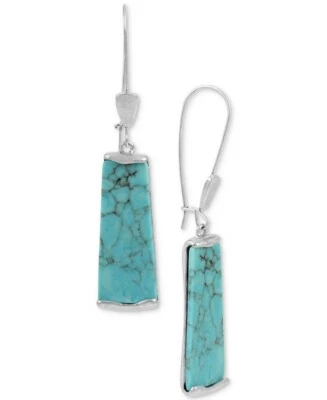 Robert Lee Morris "Mosaic" Turquoise 2.7” Long Drop silver tone Earrings NIB MA - Image 1 of 4