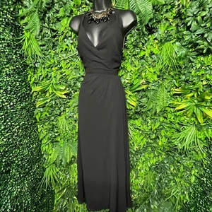 Fame And Partners Dress Women 2 Black Strappy Pleated V Neck Gown 1213 - Picture 1 of 10
