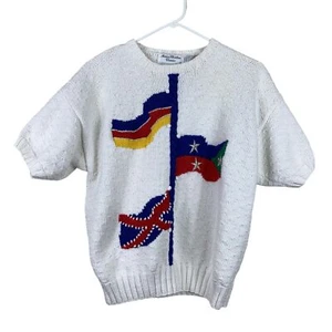 Suéter Vintage Marisa Christina Tejido a Mano Bandera Talla Mediana Retro - Imagen 1 de 6