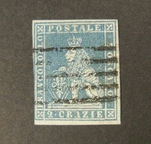 ITALIA ,ITALY 1851-52 Toscana Tuscany " Leone Mediceo" 2 crazie azzurro Used (2) - Picture 1 of 1