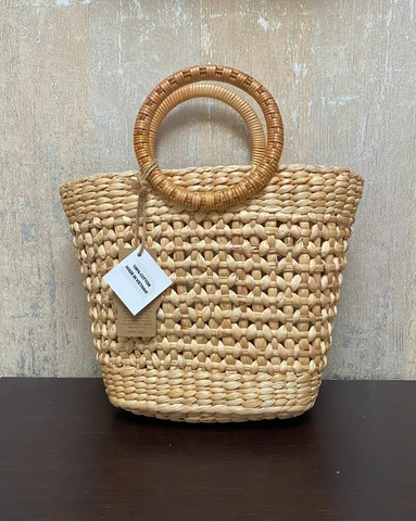 Straw Basket Bag Handcrafted Natural Sea Grass Cover