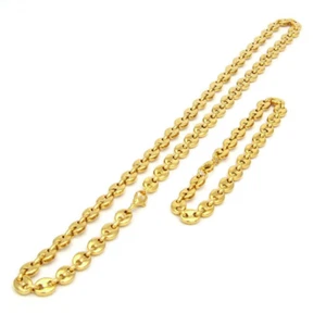 PARURE CHAINE ET BRACELET HOMME ACIER OR FIN GRAINS DE CAFE OR 60cm 7mm S0252IR - Imagen 1 de 1