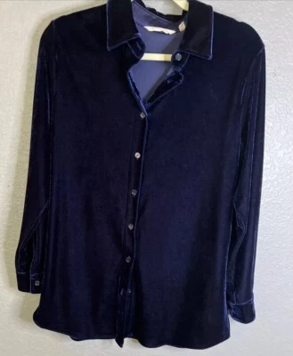 Camisa Top de terciopelo Soft Surroundings talla pequeña para mujer azul con botones Foto 1 de 4