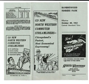Oct. 29, 1961 C&NW RAVENSWOOD, IL ROGERS PARK, IL PUBLIC TIMETABLE free shipping - Picture 1 of 2