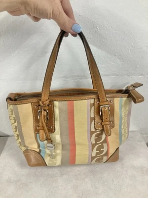 VTG Fossil Purse Colorful Leather & Suede Multicolored Stripe Patchwork Bag - Image 1 of 4