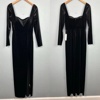 NUEVO CON ETIQUETAS BDHN Vestido Jenny Yoo Rachel Mujer Talla 6 Negro Terciopelo Cuello Cuadrado Cremallera Espalda Foto 1 de 4