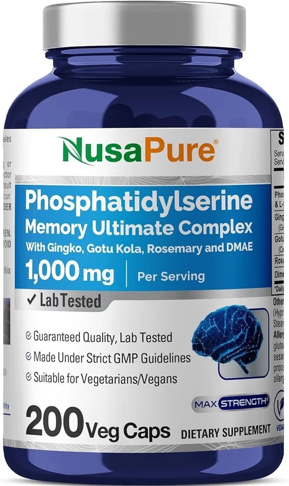 Phosfatidilserine Memory Ultimate Complex 1000 mg 200 cápsulas (vegano, sin OGM) Foto 1 de 4