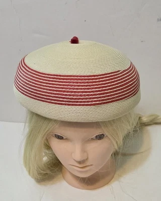 Vintage White /red Hat 1950s-1960s, Mid Century Church Hat - Image 1 of 3